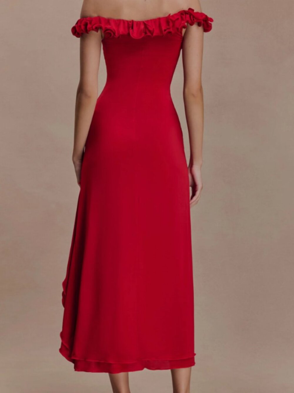 Meshki Red Midi Off the Shoulder Dress - Picture 4 of 5